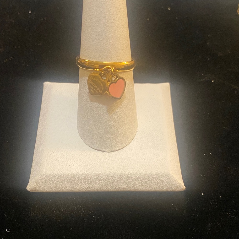 Gold Tiffany Heart Charm Ring Size 8